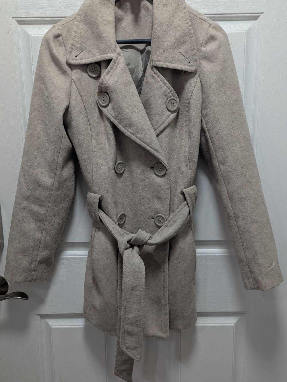 BONGO Taupe Double-Breasted Belted Pea Coat Size M
